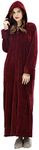 Hellomamma Long Hooded Zipper Bathrobe for Womens Flannel Fleece Robes Winter Warm Housecoat Nightgown Sleepwear Pajamas, Wine Red, Large-X-Large