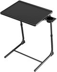 TV Tray Table, Allpop TV Dinner Tray for Eating, Adjustable Folding Laptop Table with 6 Heights & 3 Tilt Angles, Cup Holder on Couch & Bed, Black