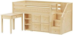 Maxtrix Solid Hardwood Twin-Size Low Loft Bed with Storage Staircase Entry, Cube Dresser, Bookshelf, and Study Desk, Natural
