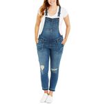 Motherhood Maternity Women's Side Panel Skinny Ankle Length Denim Overalls Jeans, Medium Wash, XL