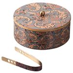 nestroots Casserole For Roti | Hot Box For Kitchen Wooden Printed Chapati Box For Kitchen |Hot Pot Roti Box With Tong (9 Inch Dia, Grey), 1650Ml