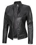 Black Womens Leather Jackets- Café Racer Style Motorcycle Leather Jacket For Women | [1300873] Black Amy, M