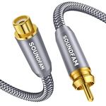 RCA Extension Cable SOUNDFAM Digital Coaxial Audio Cable Gold-Plated RCA Cables Hi-Fi Sound Male to Female Subwoofer Cable for Home Theater, TV, Amplifier, Speaker etc-Grey (10Feet/3M)