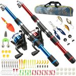 Rodukee Kids Fishing Pole Starter Set of 2, 1.8M Portable Telescopic Fishing Rod & Spinning Reel Combo Set with Line, Lure Kits & Accessories with Carry Bag for Beginner Youth Saltwater Freshwater
