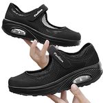 Women Walking Orthopedic Shoes, Air Cushion Slip-On Walking Shoes, Casual Mesh Comfortable Working Nurse Shoes, Breathable Lightweight Sneakers Black