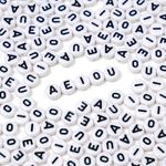 Melius 500pcs Acrylic Vowel Letter Beads, A/E/I/O/U for Bracelets Jewelry Making DIY Crafts (4x7 Round, White)