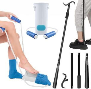 Kekoy 3 in 1 Sock Aid Device for Seniors Kit [Sock Aid and Dressing Stick] -Sock Aide Device with Foam Handles, 35 Inch Adjustable Extended Shoe Horn & Sock Puller Aid Easy On and Off