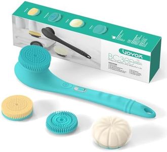 VOYOR 4-IN-1 Spazzola Schiena Doccia Spazzola Corpo Elettrica Spugna Doccia Silicone Con Manico Lungo IPX6 Impermeabile 4 Accessori Per Spazzola Esfoliante 2 Ingranaggi Spazzola Doccia BC300(Blu)