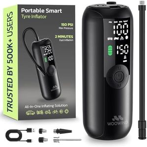 Woowind Tyre Inflator and Bike Pump, LP1 Portable Air Compressor for Car, Bike, 150 PSI, Auto Shut-Off with Presta and Schrader Valve
