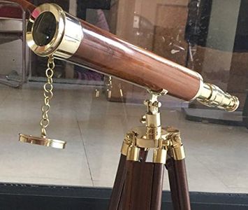 Nauticalmart Vintage Nautical 18" Brass and Wood Telescope with Wooden Stand