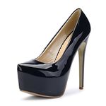 OCHENTA Women's Hidden Platform Stiletto High Heels Slip On Pumps PU Black Size: 5.5