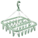 hautllaif Clothes Drying Hanger with 32 Clips, Foldable Design Multi-Functional Sock Dryer and Rotary Wind-sock hanger for washing line, Ideal Hanger for Socks, Underwear, Bras, Baby Clothes (Green)