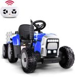 TEOAYEAH 2x35W Powerful Motors EVA Tires Ride on Tractor with Parent Control, 12V 7Ah Kids Electric Tractor Blutooth Music&USB, Detachable Trailer, Safety Belt, 7-LED Lights-Blue