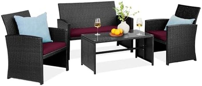 Best Choice Products 4-Piece Outdoor Wicker Patio Conversation Furniture Set for Backyard w/Coffee Table, Seat Cushions - Black/Deep Burgundy