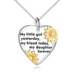 YFN Daughter Birthday Necklace Sterling Silver Pendant Sunflower Love Heart Jewelry Mum Dad Gifts for Daughter Girl