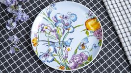 GOLDEN QUEEN'S Bone China Snack/Side Plates - Set Of 4 For Snacks & Dinner; 7 Inches, Microwave Safe (Blue Floral Songbird)