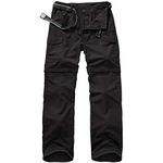 Jessie Kidden Hiking Walking Trousers Men,Quick Dry Convertible Lightweight Breathable Waterproof Outdoor Fishing Work Zip Off Cargo Pants #6055-Black-36