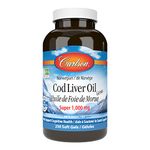 Carlson - Cod Liver Oil Gems, Super 1000 mg, 250 mg Omega-3s + Vitamins A & D3, Wild-Caught Norwegian Arctic Cod-Liver Oil, Sustainably Sourced, 250 Softgels