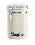 Oggi Stainless Steel Coffee Canister 62 fl oz - Airtight Clamp Lid, Warm Gray, Tinted See-Thru Top - Ideal for Coffee Bean Storage, Ground Coffee Storage, Kitchen Storage, Pantry Storage. 5 x 7.5