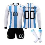 Custom Soccer Jersey Kids Kids/Adult Long Sleeves Football Jersey Set Custom Number Name Football Enthusiasts Sportswear Gift (White)