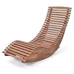 RELAX4LIFE Wooden Rocking Lounger, Outdoor Acacia Wood Rocker Chair with High Back, Slatted Design & Extra Beam, Relaxing Chaise Lounge Day Bed for Garden Backyard Patio Poolside