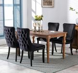 HomeTouch Lux Velvet Upholstered Kitchen Dining Chairs Set Tufted High Back Bedroom Office Chairs with Oak Wood Legs, Hand Made (4, Black)