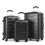 RMW Suitcase Large Medium Cabin Size | Hard Shell | Lightweight | 4 Dual Spinner Wheels | Trolley Luggage Suitcase | Hold Check in Luggage | TSA Combination Lock (Black, 3 Piece Full Set)