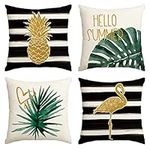 AVOIN colorlife Watercolor Stripes Tropical Plants Throw Pillow Cover, 18 x 18 Inch Pineapple Flamingo Monstera Cushion Case for Sofa Couch Set of 4