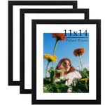 11X14 Picture Frame Set of 3, Display 8x10 with Mat or 11x14 Without Mat, Picture Frames Collage Wall Decor, Photo Frame Set for Wall Gallery Decor, Wall Mounting Poster Frame Display, Black