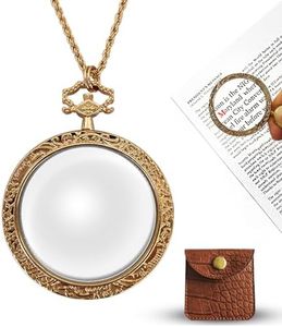 YYHSND 10X Magnifying Glass Necklace Magnifier Necklace Pendant Optical Magnifier with Chain Necklace for Library, Reading, Zooming and Jewelry (Pure Gold)