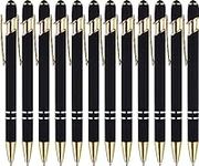 LINFANC 12 Pack Black Gold Ballpoint Pen with Stylus Tip, 1.0 mm Black Ink Smooth Writing Pens, Metal Stylus Pens for Touch Screens