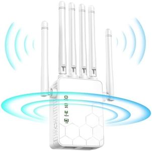 Ripetitore WiFi Potente per Casa,Amplificatore Wifi,6 Antenna,2 Porte LAN,Estensore WiFi per Casa e Ufficio,amplificatore segnale wifi,WiFi Extender,Coverage up to 10,000 sq.ft,Plug and Play (bianco)