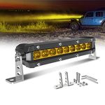 BraveWAY 7IN Yellow LED Light Bar Single Row 3240LM Spot Flood Combo Beam Amber Fog Off-Road Light Bar for Truck Pickup ATV UTV SUV Ranger 4Runner-Enhance Visibility in Fog & Night Driving