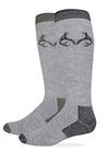 Realtree Men's Merino Wool Blend Boot Socks, 2 Pairs, Grey Black/Olive Tip, LARGE, Blk/Green, 9-13