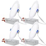 TORCHSTAR 6 Inch Slim Recessed Lighting with Junction Box, 12W 100W Eqv. 850lm Dimmable Wafer Light, ETL & Energy Star Certified, 3000K Warm White, Pack of 4