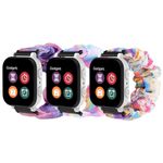 MoKo 3Pack Scrunchie Band Compatible with Gizmo Watch 3 2 1/Gabb Watch 3 2 1/SyncUP Kids Watch, Cute Elastic Replacement Wristband Strap Stretchy Bands for Kids, Purple Pink+Pink Blue+Oil Painting