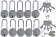 Foora Small Lock and Keys, Long Neck Shackle Door Lock for Home, Shop Same Key for Multiple Lock, 10 Padlock 10 Same Key Lock Set, Common Key Lock Set of 10 Silver Finish