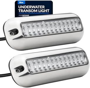 Five Oceans FO4136-M2 Blue Marine LED Boat Underwater Pontoon Transom Light , Polished 316 Stainless Steel Housing, Waterproof IP68 Surface Mount 2-Pack