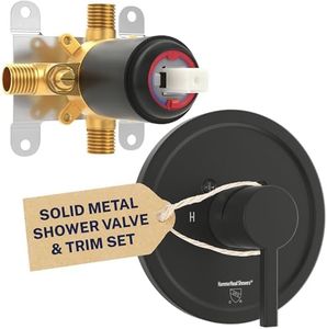 HammerHead Showers Solid Metal Single-Handle Trim Kit with Rough-In Shower Valve, Volume and Temperature Control, Pressure Balance, Matte Black