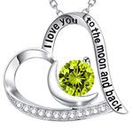 GinoMay Mothers Day Jewellery Gifts Mum Wife Birthday Peridot Necklace I Love You to the Moon and Back Jewellery August Birthstone 925 Sterling Silver