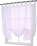 ZebraSmile Adorable Bowknot Tie Up Roman Curtain Lifable Curtain Tab Top Semi Sheer Kitchen Balloon Window Curtain, 31.5 x 55 Inch, White