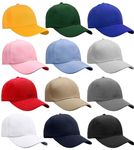 Falari Wholesale Bulk Lot 12-Pack Baseball Cap Adjustable Size Plain Blank Solid Color, Assorted Color Group 1, One Size