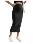 SHENHE Women's Maternity Skirt Long Skirt Rib Knit High Waist Pencil Skirt, Black, Medium