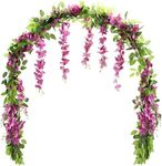 4 Pcs Wisteria Artificial Flowers Garland, Total 7.6m Artificial Wisteria Vine Silk Hanging Flower for Home Garden Outdoor Ceremony Wedding Arch Floral Decor - Dark Pink