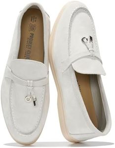 Project Cloud Genuine Leather Womens Shoes - Lightweight Moccasins Penny Loafers for Women with Memory Foam and Leather Insole - Non-Slip Casual Womens Slip on Shoes for Women (IRIS, LTGYSUEDE,11M)