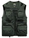 Panegy Men's Summer V Neck Fishing Gilet Outdoor Camping Vest Tactical Waistcoat with Multi-Pockets Olive Green Size M