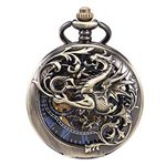 ManChDa Mens Antique Skeleton Mechanical Pocket Watch with Chain- Dragon Hollow Hunter