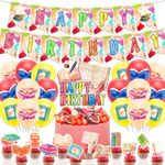 Books Party Supplies Book Club Birthday Party Decorations Includes Book Happy Birthday Banner Cake Topper Cupcake Toppers Balloons for Library Party Decorations