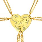 FindChic BFF Necklace for 6 Besties Split Heart Puzzle Matching 18K Gold Plated Personalized Name Heart Pendant for Friendship Best Friend Necklace Set Customizable