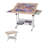 Lavievert Tilting & Rotating Jigsaw Puzzle Table with 4 Colored Drawers & Cover, Angle & Height Adjustable Puzzle Board with Storage for Adults, Portable Wooden Table with Legs for 1500 Piece Puzzles